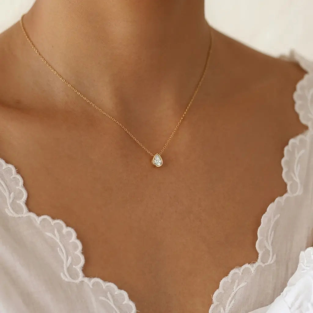 Bezel-Set Teardrop CZ Solitaire Necklaces