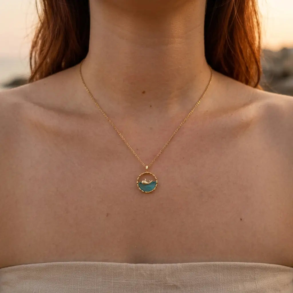 Whale in Blue Glass Stone Necklaces