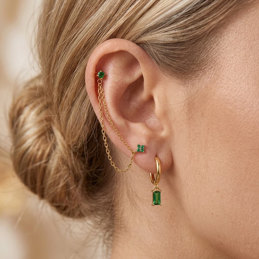 Vera Earrings‑Gold‑Green