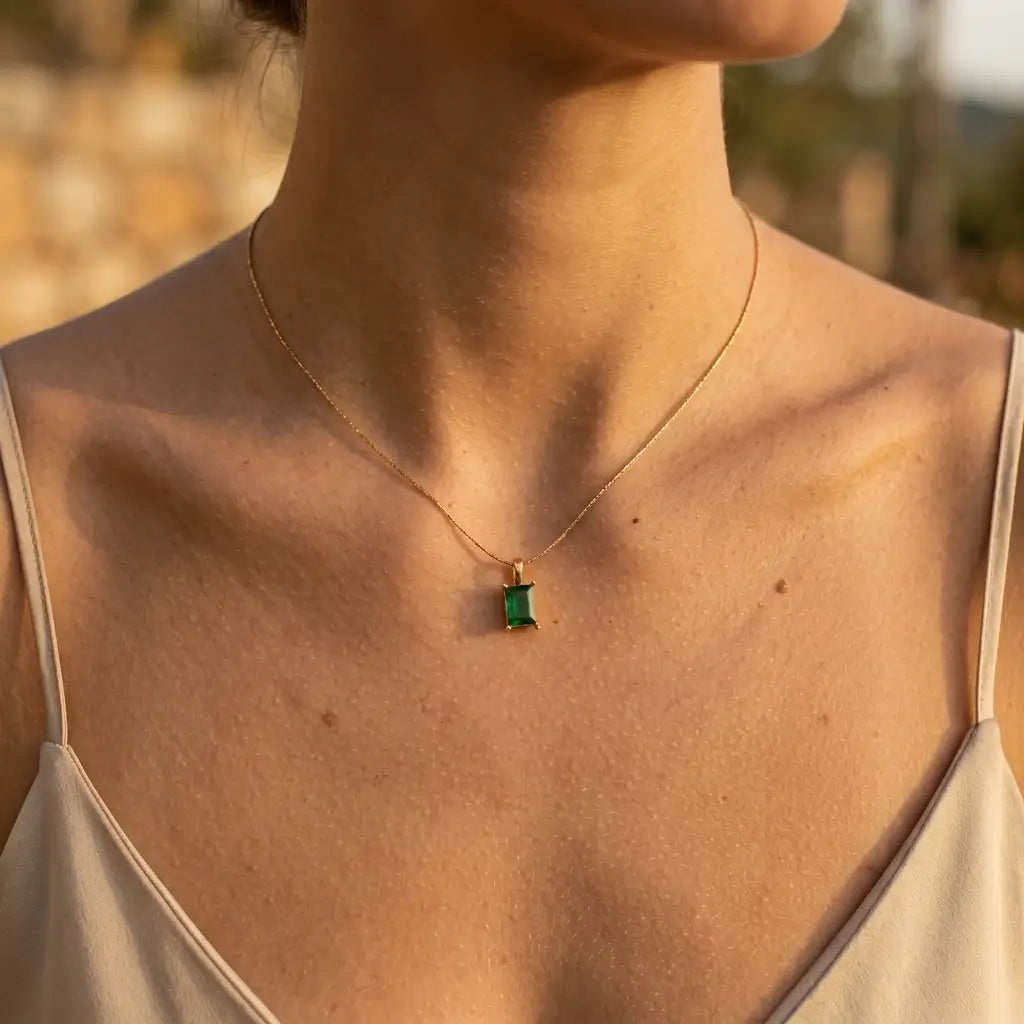 Emerald Cut Green Zircon Necklaces