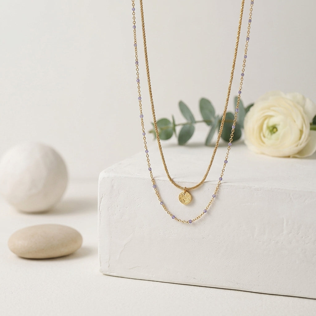 Enamel Bead & Coin Double Layer Necklaces