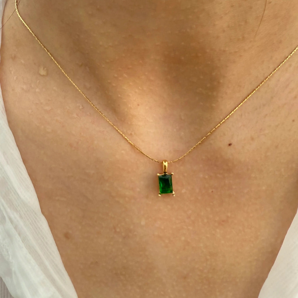 Emerald Cut Green Zircon Necklaces