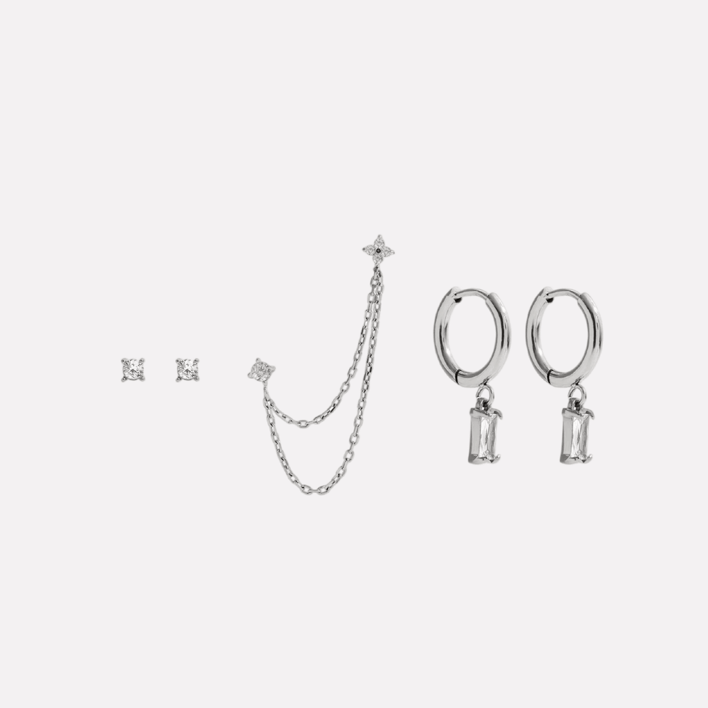Vera Earrings‑Silver‑Clear