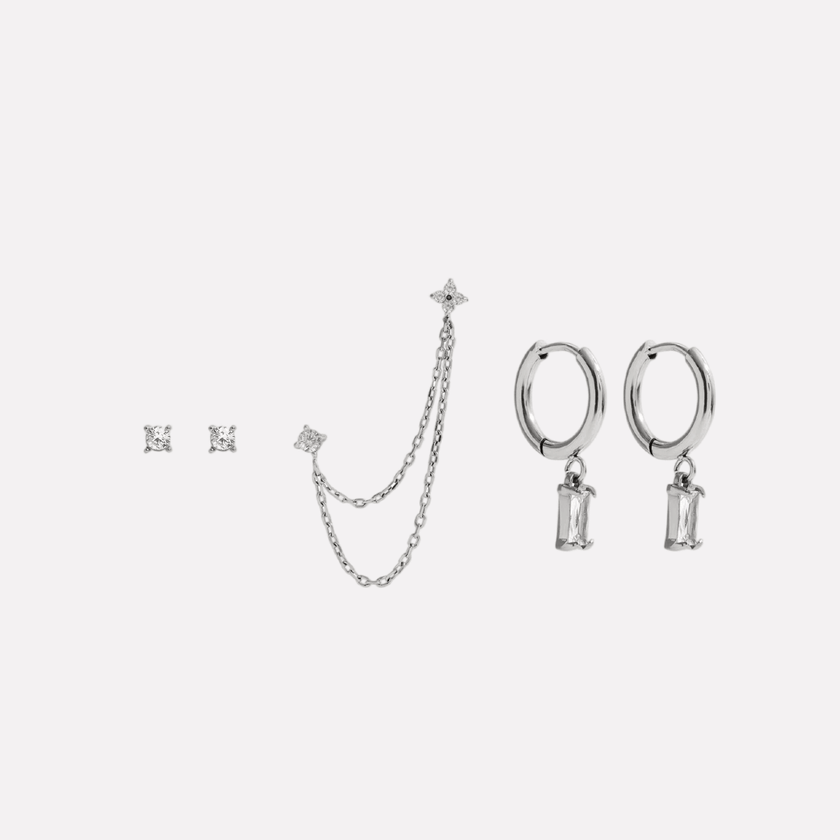 Vera Earrings‑Silver‑Clear