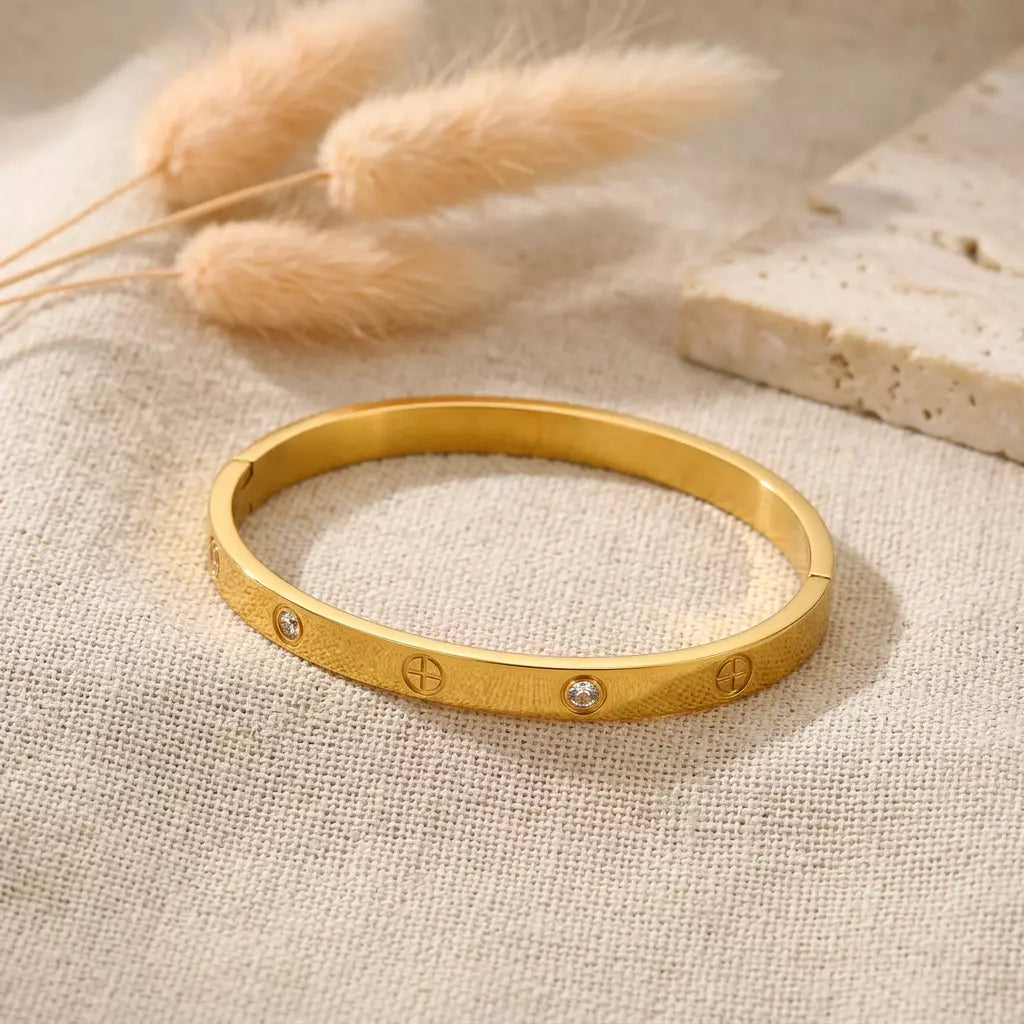 Screw Detail Zircon Bangle