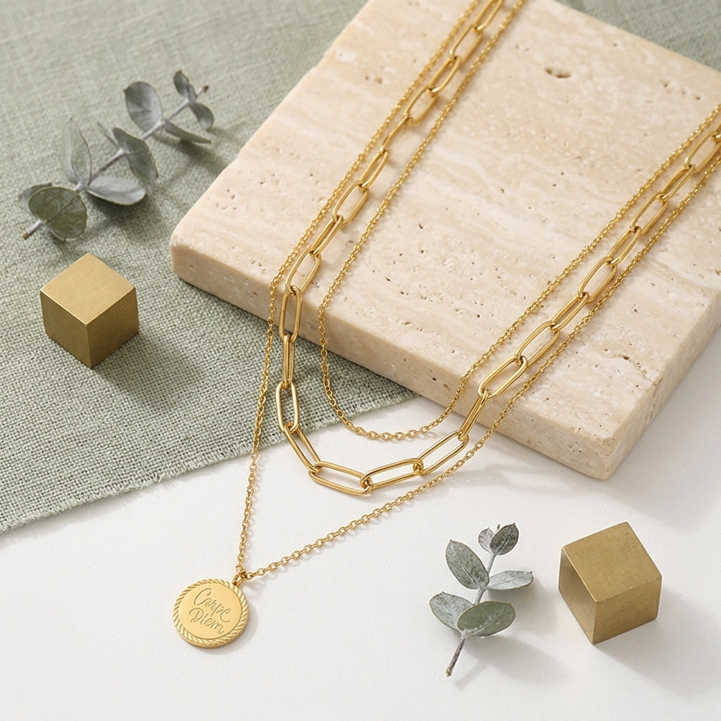 "Carpe Diem" 3-Layered Gold Necklaces