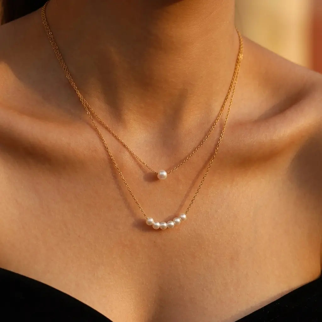 Six Pearl Station Chain Necklaces