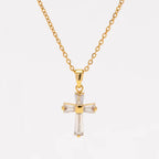 Baguette Cut CZ Cross Necklaces