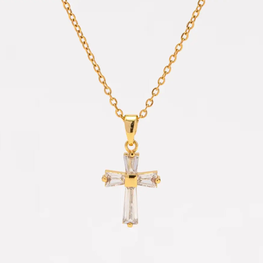 Baguette Cut CZ Cross Necklaces