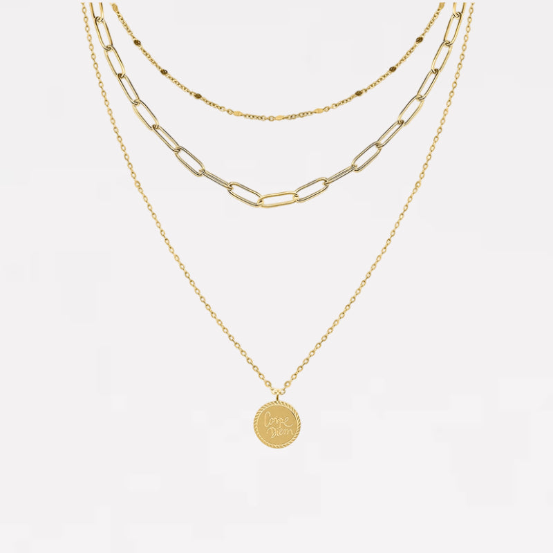 "Carpe Diem" 3-Layered Gold Necklaces