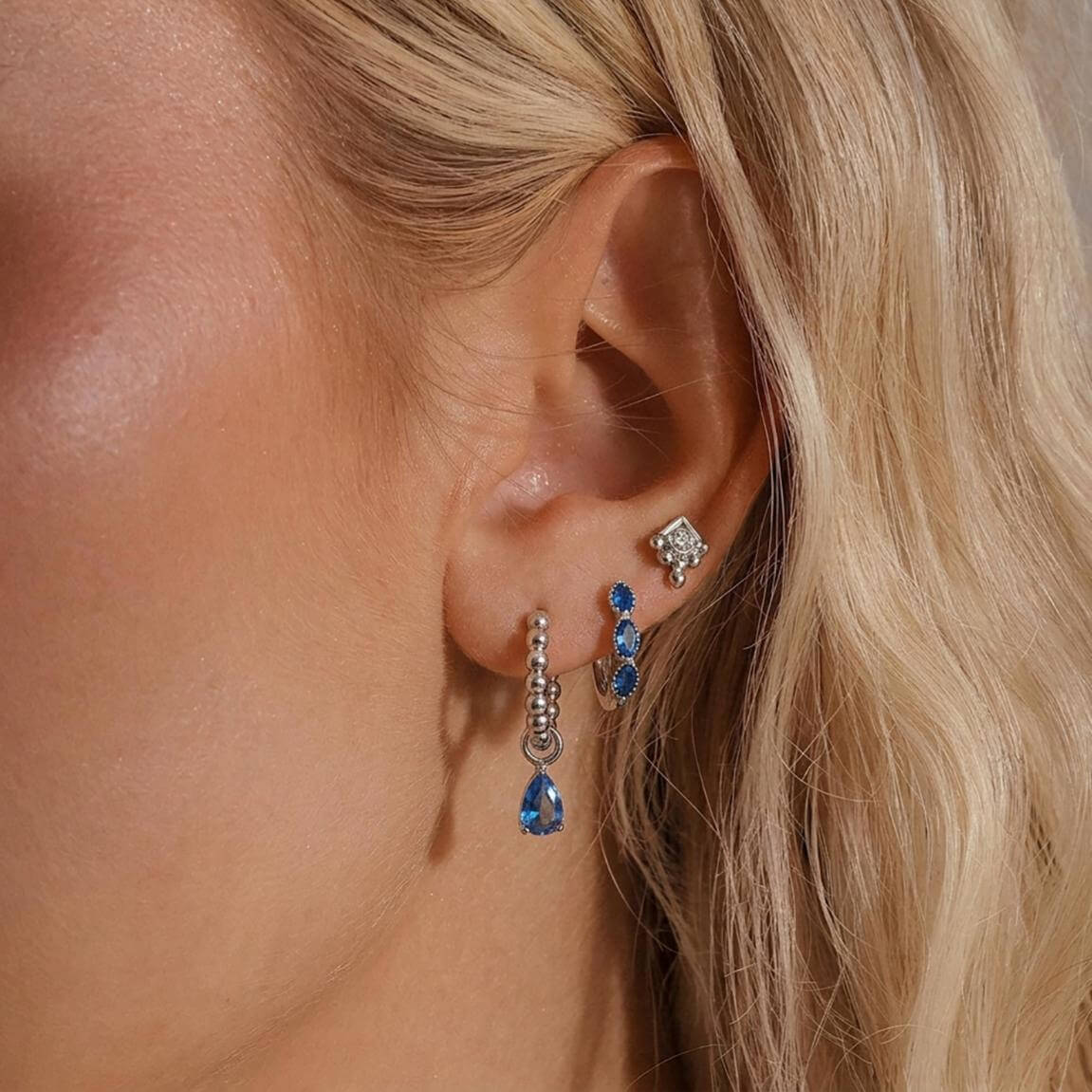 Lira Earrings‑Silver‑Blue 3 Pieces