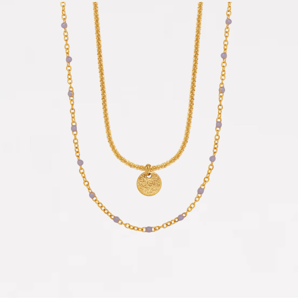 Enamel Bead & Coin Double Layer Necklaces