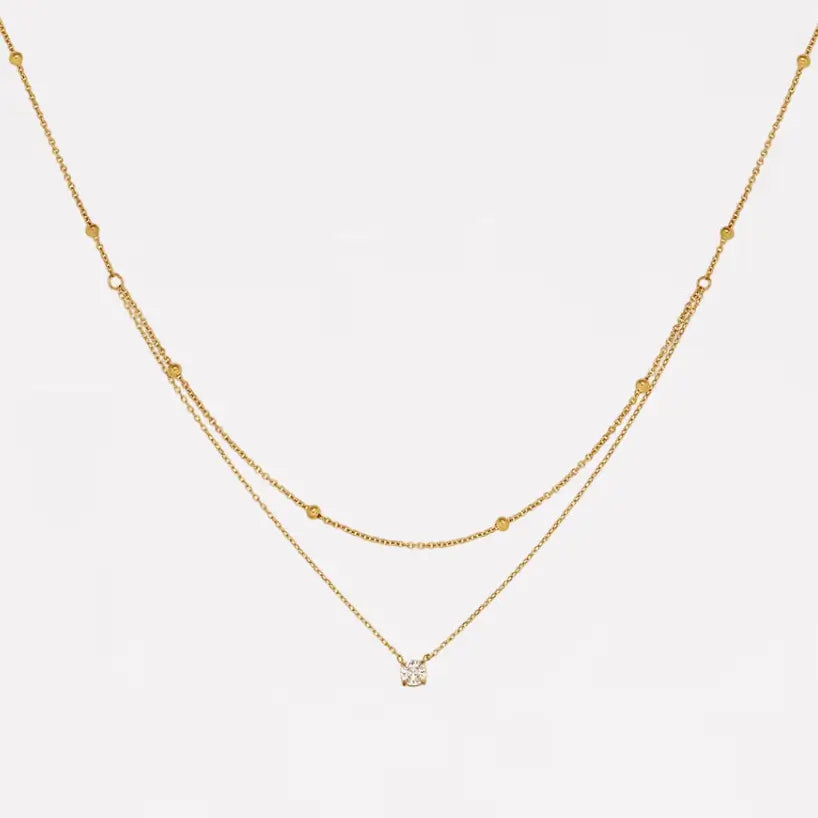 Beaded Satellite & Solitaire CZ Layered Necklaces