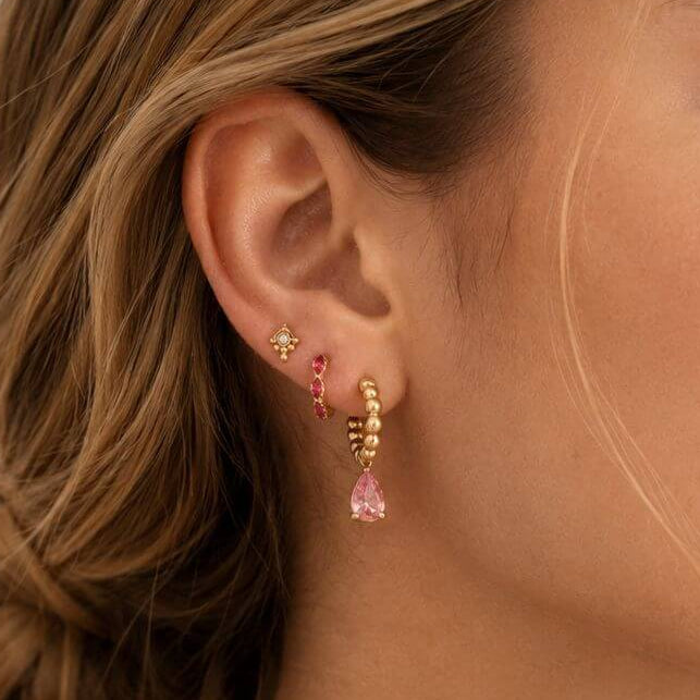 Lira Earrings‑Gold‑Pink 3 Pieces