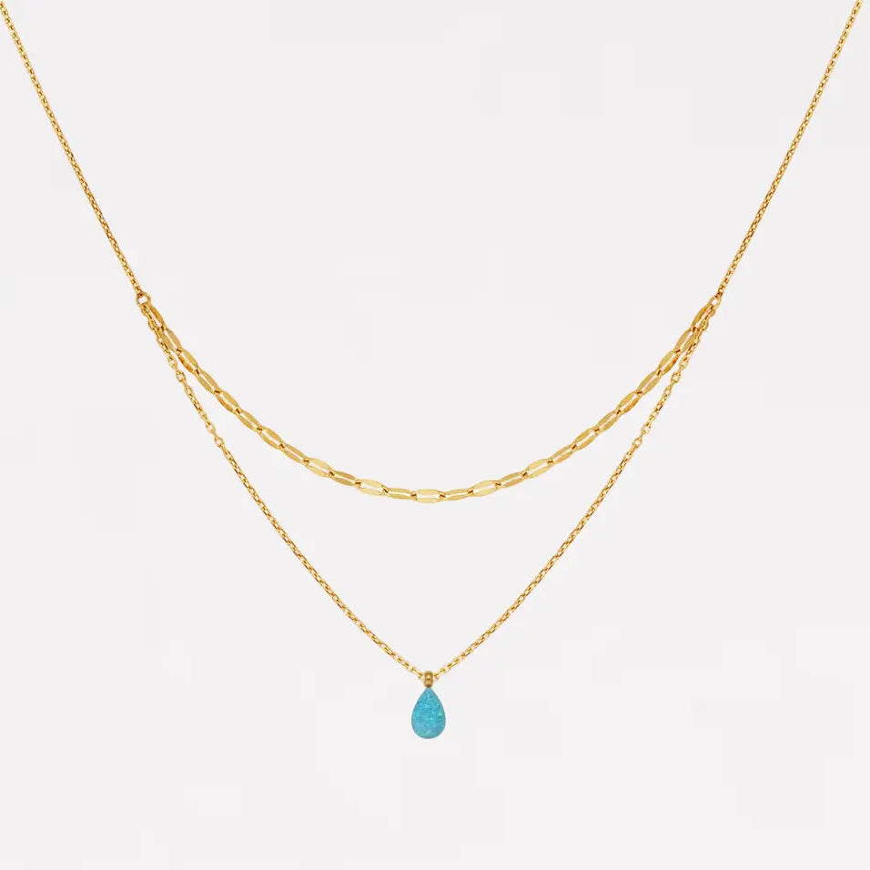 Opal Teardrop Layered Paperclip Necklaces