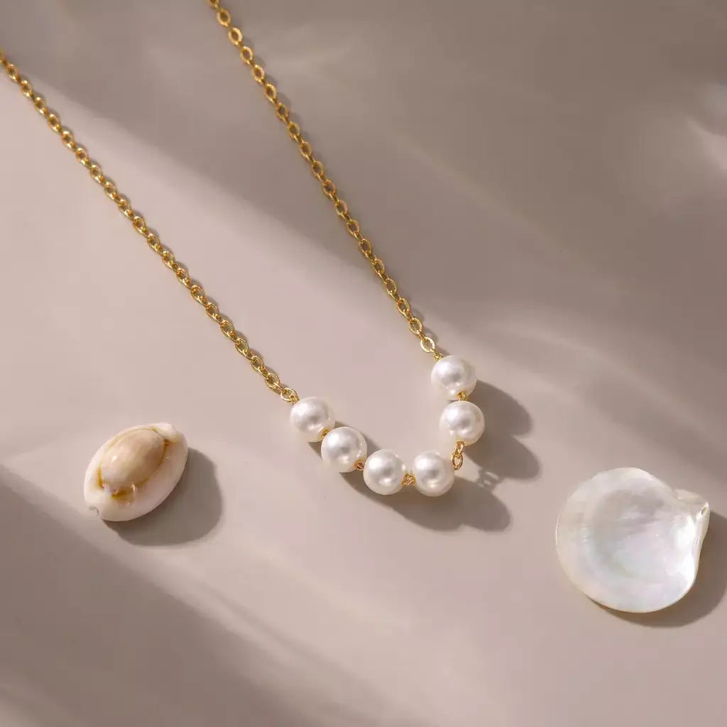 Six Pearl Station Chain Necklaces