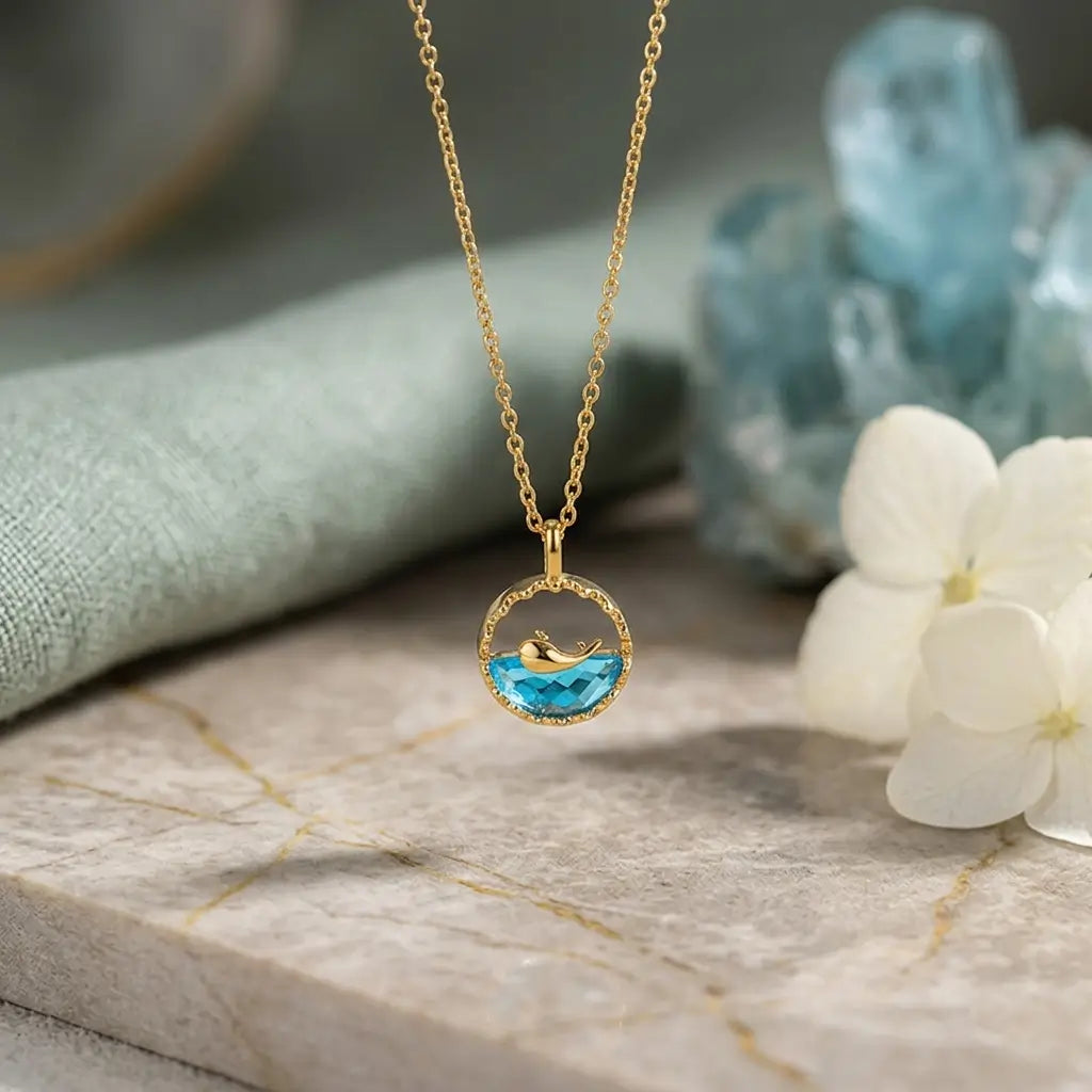 Whale in Blue Glass Stone Necklaces
