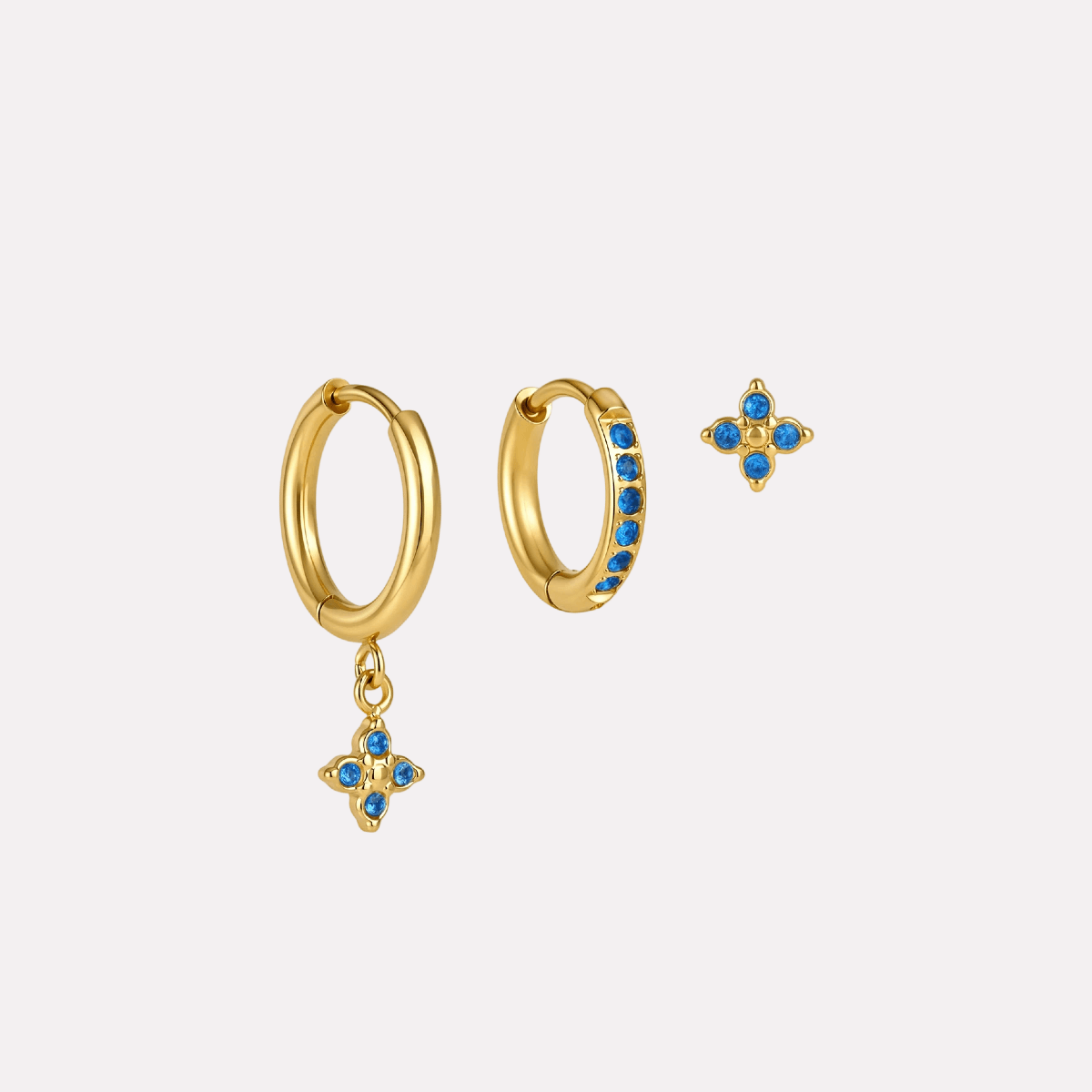 Clover Earrings‑Gold‑Blue 3 Pieces