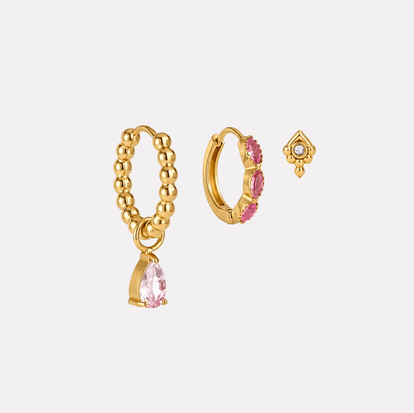 Lira Earrings‑Gold‑Pink 3 Pieces