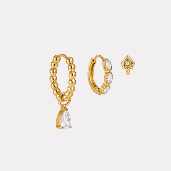 Lira Earrings‑Gold‑Clear 3 Pieces