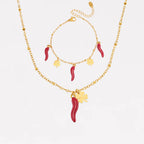 Chili Clover Charm Bracelet+Necklace | Jewelry Set