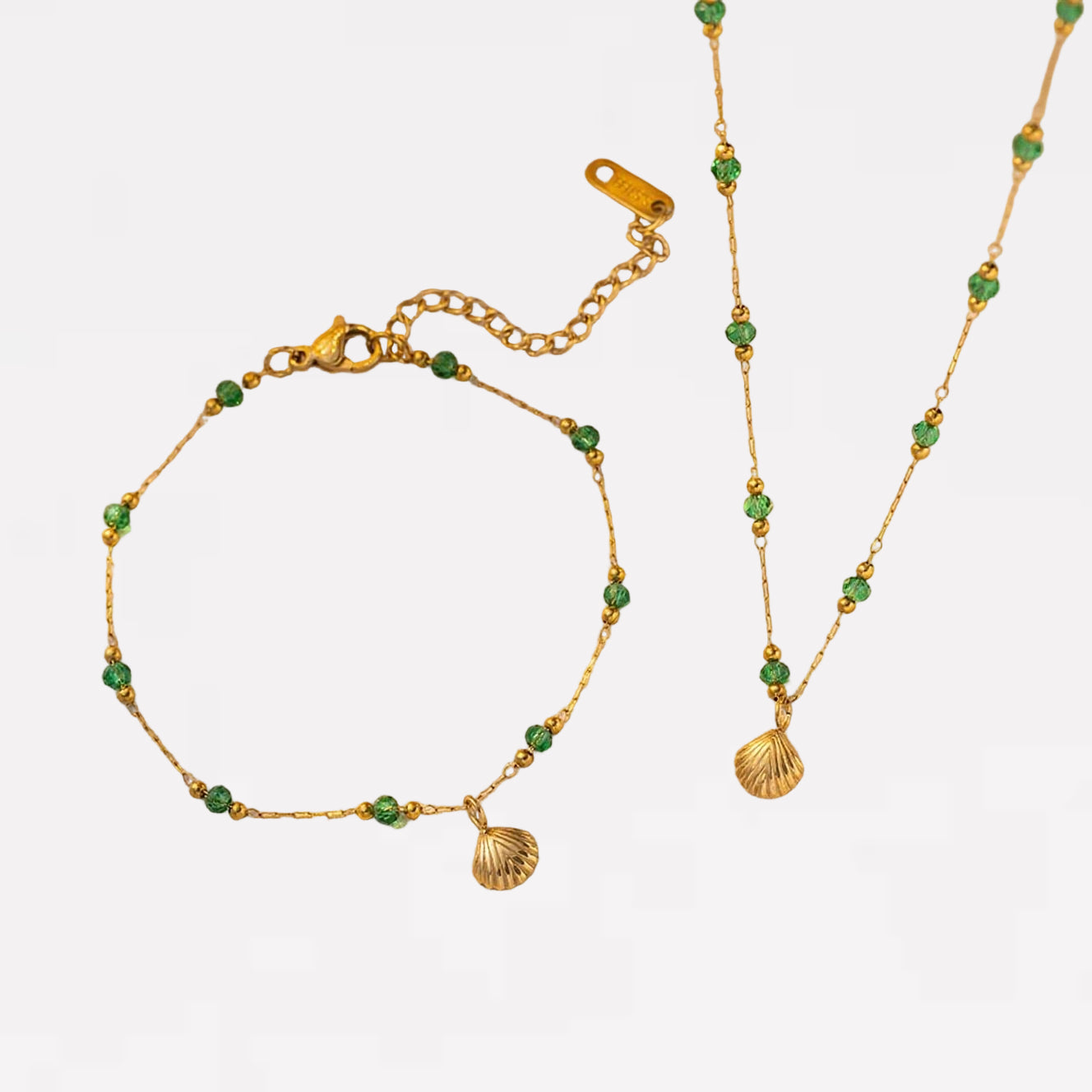 Emerald Crystal Shell Necklaces+Bracelets | Jewelry Set